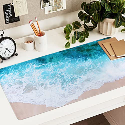 iCasso Extended Gaming Mouse Pad,35.4 x 15.7in Desk Pad,Beach | Non-Slip Rubber Base Mousepad with Stitched Edges,Waterproof Keyboard Mouse Mat for Work Home Game Office - color: Beach