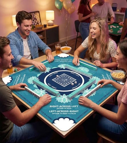 Mahjong Mat for Table, American Mahjong Mat, (Turquoise&Navy Blue) | 31.5" x 31.5",Anti-Slip, Noise-Reducing Gaming Mat for Mahjong/Poker/Board Games/Card Games/Dominoes - color: Turquoise&navy Blue