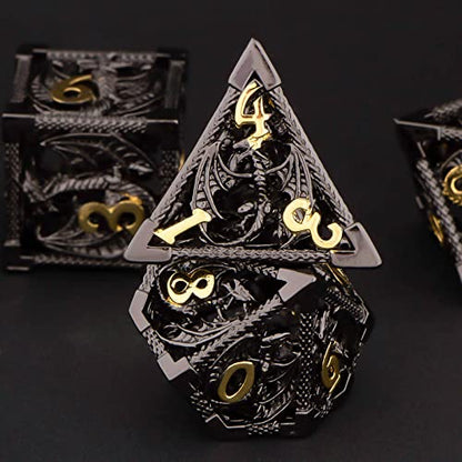 KERWELLSI Hollow DND Dice Set D&D with Gifts Box, 7pcs Polyhedral Metal D and D Dice for Role Playing Game, Dungeon Dragon Dice D20 D12 D10 D8 D6 D4 (Black) - color: Black
