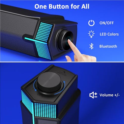 Jeecoo M20 Bluetooth Computer Speakers for PC Desktop Monitor, Gaming PC Sound Bar - Wired USB-Powered, Superb Stereo Sound, with Gradient RGB Lighting - Combine/Separate to Customize Your Desk