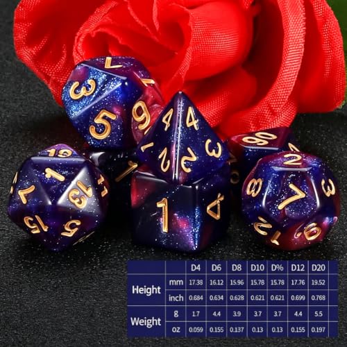 QMAY DND Dice Set - Polyhedral Dice (Blue Mix Purple Nebula) 7 Pcs for Dungeon and Dragons D&D RPG Role Playing Games Dice with Dice Bag - color: Blue Purple Nebula