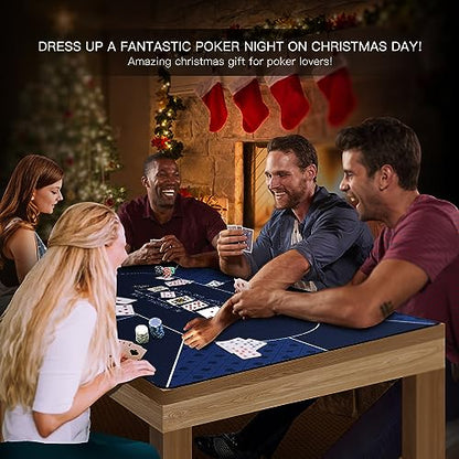 94 x 47 Inch Poker Mat with Stronger Sewn Edges, 10 Players Texas Hold'em Poker Rubber Mat Poker Topper for Tables, Folding Portable Poker Table Top Layout w/Carrying Bag for Poker Games, Blackjack - color: 94x 47 Inch Blue