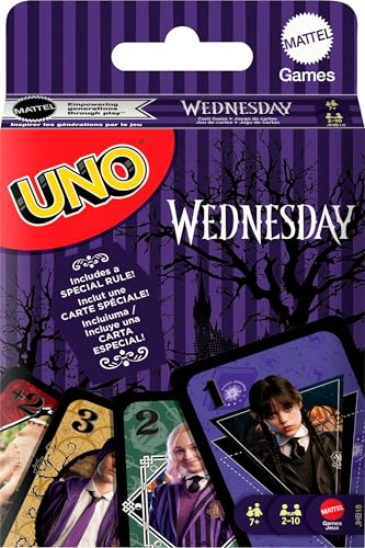 Mattel Games UNO Wednesday Card Game for Kid, Adult & Family Nights, Parties, Travel & Camping, Toy Collectible Inspired by the Series - style: UNO Wednesday