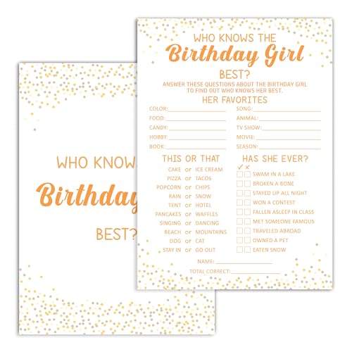 Birthday Party Card Games, Gold Minimalist Themed Who Knows The Birthday Girl Best Game Cards, Fun Sleepover Party Game For Kids Adults, Fun Girls Night Activities Supplies, 07 - color: Minimalist Who Knows The Birthday Girl Best