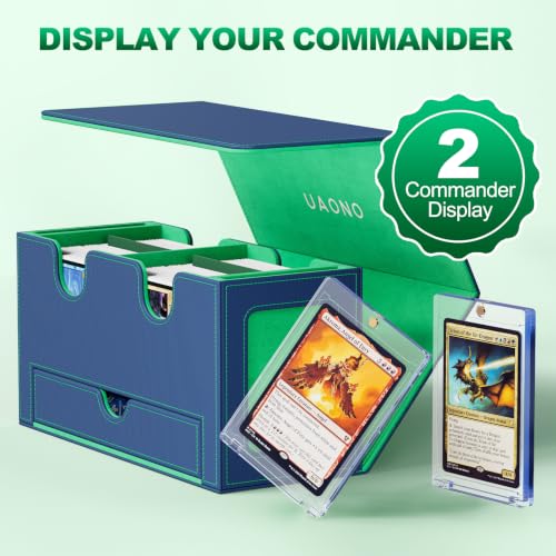 UAONO 3-in-1 MTG Commander Deck Box, Blue Green | 2 Magnetic Card Holders & 1 Dice Tray, Fits 200 Double Sleeved, Card Organizer Compatible with Magic the Gathering - color: Blue&Green
