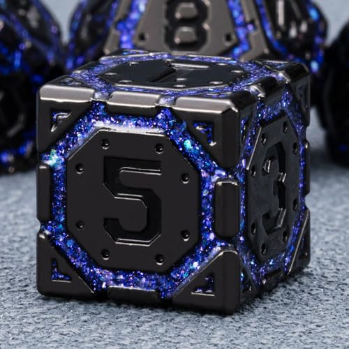 DND Metal Dice Set, Polyhedral Dice Set for RPG D&D Dice with Cracks Dungeons and Dragons Dice Set for RPG TTRPG D&D Die with Gift Case(Black Nickel Purple) - color: Black Nickel Purple