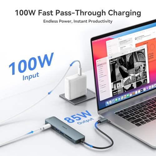 USB C Hub HDMI Adapter for MacBook Pro/Air, MOKiN 7 in 1 USB C Dongle with HDMI, SD/TF Card Reader, USB C Data Port,100W PD, and 2 USB 3.0 Compatible for MacBook Pro/Air, Dell XPS, Lenovo Thinkpad. - color: blackish green