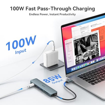 USB C Hub HDMI Adapter for MacBook Pro/Air, MOKiN 7 in 1 USB C Dongle with HDMI, SD/TF Card Reader, USB C Data Port,100W PD, and 2 USB 3.0 Compatible for MacBook Pro/Air, Dell XPS, Lenovo Thinkpad. - color: blackish green
