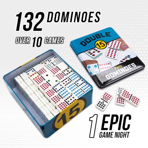 Double 15 Domino Game Travel Tin, Portable Family Game, Ages 8+