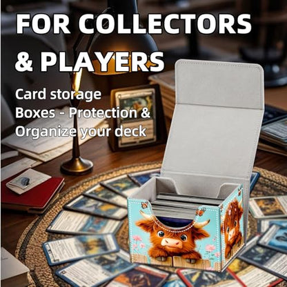 Trading Card Storage Box, Premium PU Leather with Magnetic Closure, Holds 100+ for MTG Cards, Cow Is In The Fence Durable Deck Box for Magic the Gathering, Trading Card Games - color: Cow Is In The Fence