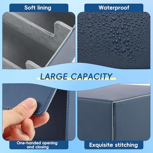 CLOKORIA Card Storage Box for Trading Cards,1800+ PU Leather Commander Card Deck Case with 12 Dividers and 3 Supporters,Magnetic Closure Card Holder Fits YuGiOh,MTG and Sport Cards(Blue, 3-Row)