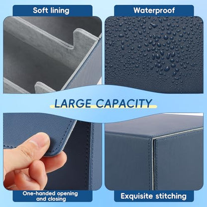 CLOKORIA Card Storage Box for Trading Cards,1800+ PU Leather Commander Card Deck Case with 12 Dividers and 3 Supporters,Magnetic Closure Card Holder Fits YuGiOh,MTG and Sport Cards(Blue, 3-Row)