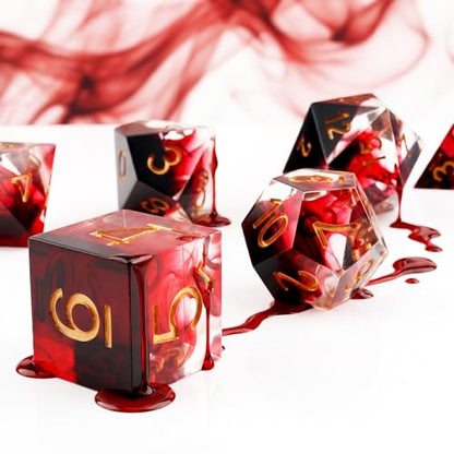 Haxtec Sharp Edge DND Dice Set Red Blood Swirls Resin Dice D&D Dice for RPG Role Playing Games Compatible with Dungeons and Dragons Gift - color: Red Gold