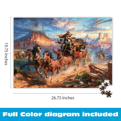 Buffalo Games – Blend COTA Wild Wild West 1000 Piece Jigsaw Puzzle, Western Action Art Puzzle for Adults in Premium Gift Box | Poster Included, Precision-Cut Fit, Drawer-Style Box, Wild West Stagecoach Chase, Adult Puzzles 1000 Pieces