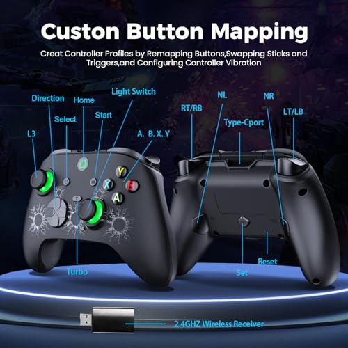LuvYsshun Wireless Controller Compatible With Xbox One,Xbox Series X/S, Xbox One X/S, PC Windows,RGB LED Light with Rechargeable Built-in Battery,Dual Vibration/Turbo/Mappable Buttons