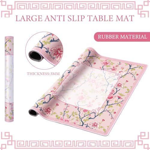 Chinoiserie Mahjong Mat with 1 Carrying Bag 31.5 x 31.5 Pink and White Rubber Anti Slip and Noise Reduction Multi Purpose Game Table Cover for Mahjong, Card, Board Tile Games - color: Pink and Green