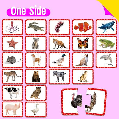 48 Animal Matching Puzzles with Error-Correction, Self-Correcting Puzzle Match Game Educational Learning Activities for Toddlers, Kindergarten, Animal-Themed Learning Games Toys for 3 Years Old - style: Animal-C