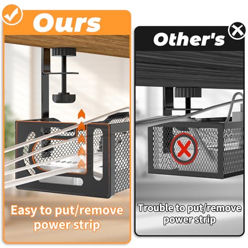 Under Desk Cable Management Tray, No Drill Steel Desk Cable Organizers, Wire Management Tray Cable Management Rack (24.4" Length-Black) - color: 1 Pack-24.4"-Black