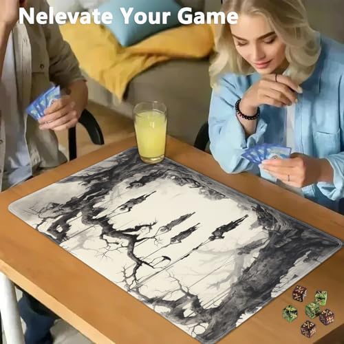 JVGFYNKL MTG Playmat + Drawstring Travel Pouch + 6 Dice Counter, for Tabletop Trading Card Game Playmats or Large Mouse Pad, Anti-Slip Rubber 24 x 14 in, Tree of Death, Skeleton TCG Playmat - color: JV-Playmat-1-F-172