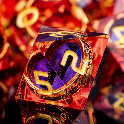 Magic Golden Ring DND Dice Set Sharp Edge Red Gaze Eye Resin Dice with Box, for use with RPG D&D Tabletop Games Lord D and D Polyhedral Dice Set - color: Ring -Eye-red