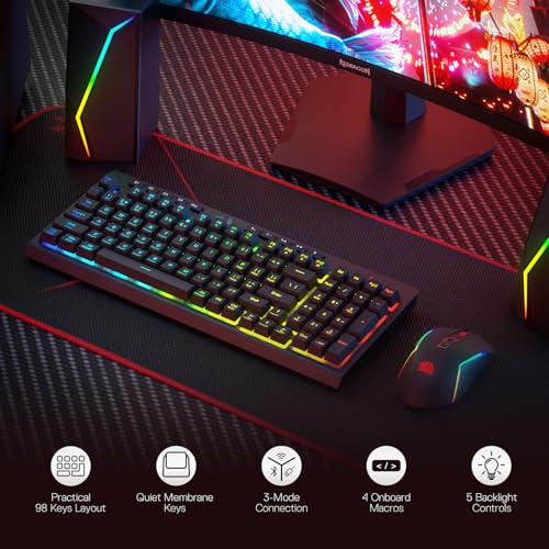 Redragon S142 Combo, K515 PRO Membrane Gaming Keyboard, M693 4800 DPI Mouse | 4 On-the-Fly Combos, No Software Needed, 0-Delay Cordless Both Devices, 7-Button Precision, Shared Dongle, On-Board CPI Mice - color: S142