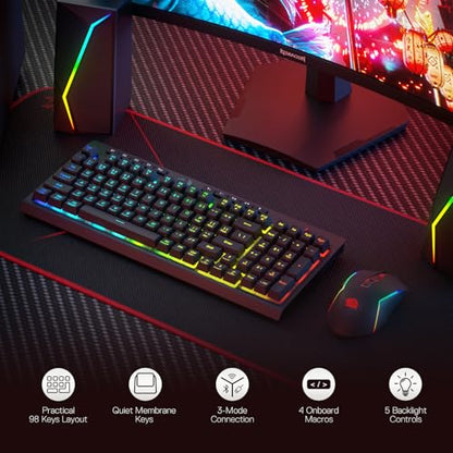 Redragon S142 Combo, K515 PRO Membrane Gaming Keyboard, M693 4800 DPI Mouse | 4 On-the-Fly Combos, No Software Needed, 0-Delay Cordless Both Devices, 7-Button Precision, Shared Dongle, On-Board CPI Mice - color: S142