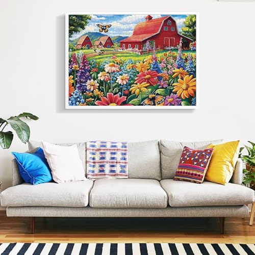 1000 Piece Puzzle for Adults, Honey Bee Farm Puzzles, Butterfly Flowers Garden Jigsaw Puzzles 1000 Pieces, Fun Landscape Puzzle for Adults Kids Seniors,Challenging Family Game Great Gift Idea,28*20 in - style: Honey Bee Farm