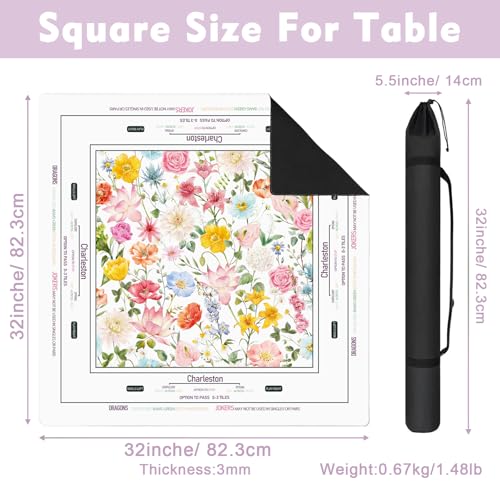Floral Mahjong Mat with Rules for Table-31.5''x31.5'' American Mahjong Mat Anti-Slip Neoprene Rubber Noise Reducing,Foldable Travel Game Tablecloth for Poker Card Board Games Dominoes - color: White Flowers