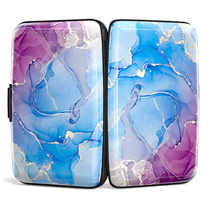 Credit Card Holder, Mini Aluminum Card Wallet RFID Blocking Slim Metal Hard Card Case for Women Men, Blue Purple Marble - color: Blue Purple Marble