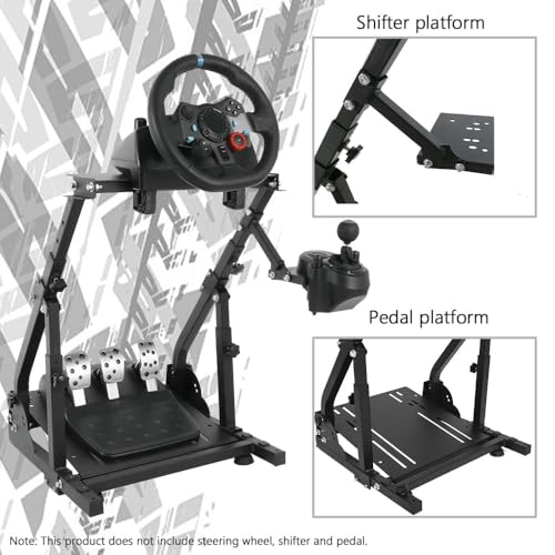 Supllueer Racing Steering Wheel Stand with Double Arm Reinforcing Bar Support Fit for Logitech G25 G27 G29 G920 G923, for Thrustmaster T300RS, Sim Racing Frame,No Wheel Pedal Shift Seat