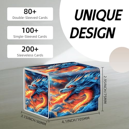 Trading Card Storage Box, Holds 100+ for MTG Cards, Premium PU Leather with Magnetic Closure, Blue Dragon Breathing Fire Durable Deck Box for Magic the Gathering, Trading Card Games - color: Blue Dragon Breathing Fire