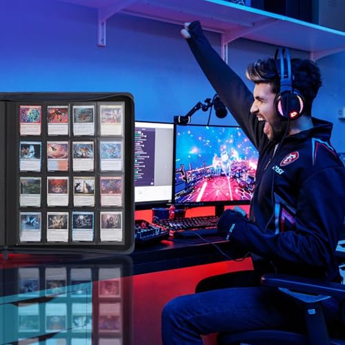 Snekdy premium 1024-pocket trading card binder, 16-pocket cards album, waterproof PU-leather Cover album with side loading, holds gaming, baseball, basketball & sports cards (Blue) - color: Blue