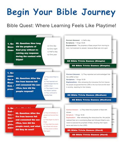180 Bible Trivia Board Games Cards for Adults and Family, Fun Christian Gift Trivia Game Cards for Bible Study