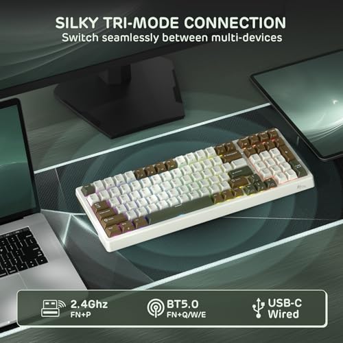 RK ROYAL KLUDGE F99 Wireless Mechanical Keyboard, Gasket Structure | 95% 100 Keys Hot Swappable RGB Gaming Keyboard, Tri-Mode BT/2.4GHz/USB-C, Pre-lubed Custom Switches, for PC/Xbox/PS4/PS5 - color: Palm Green, size: Tactile Beige Switch
