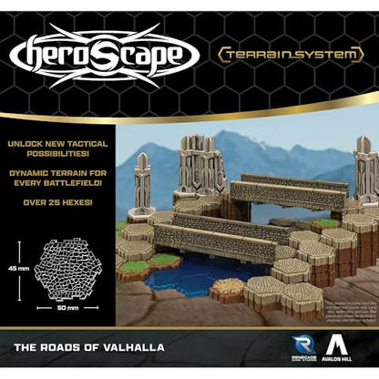 Renegade Game Studios Heroscape Roads of Valhalla Terrain Expansion | Expansion Set Includes 18 Hex Road Tiles & 4 Short Walls for Custom Bridges, Compatible with All Heroscape Master Sets