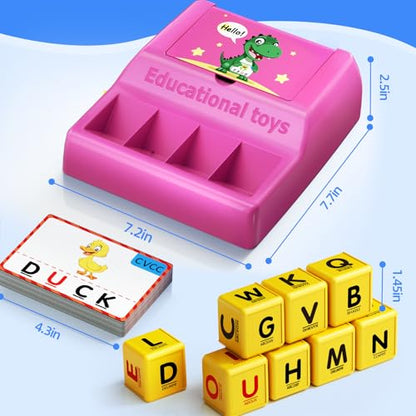 Montessori Matching Letter Game for Kids Ages 3-8 | Educational Learning Spelling Toys with Storage Function | Christmas Birthday Gifts for 3 4 5 6 Year Old Boys & Girls | Larger Pink (50% Bigger) - style: Big Size-Pink