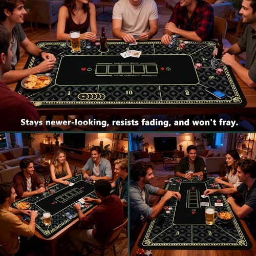 ORIENGEAR Poker Mat 70x35 Inch, 10 Player Poker Table Topper with Non-Slip Rubber Base & Carry Bag, Professional Blackjack Table Top for Texas Holdem, Home Casino Game Nights - color: Black