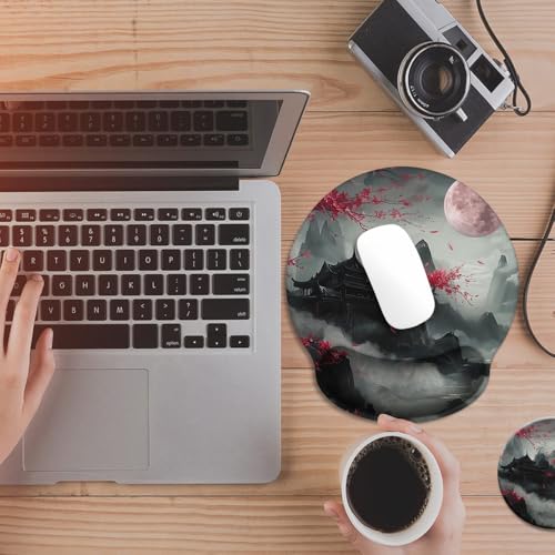 Mouse Pad with Wrist Support, Ergonomic Mouse Pad with Memory Foam Wrist Rest Cushion, Non-Slip Rubber Base Gaming Mice Pad for Home Office Computer Laptop,Cherry Blossom - color: Cherry Blossom