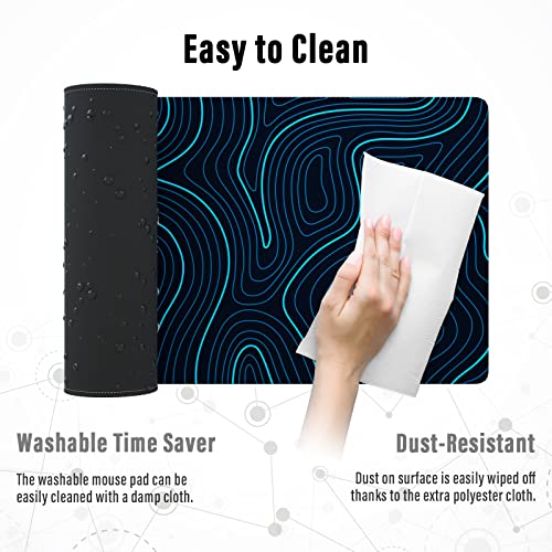Ovenbird Gaming Mouse Pad with Stitched Edges, Topographic Map Blue Extended XL Mousepad with Anti-Slip Base, Cool Large Mouse Pad for Desk, 31.5 x 11.8 in, Blue - color: Blue Topo, size: Extended