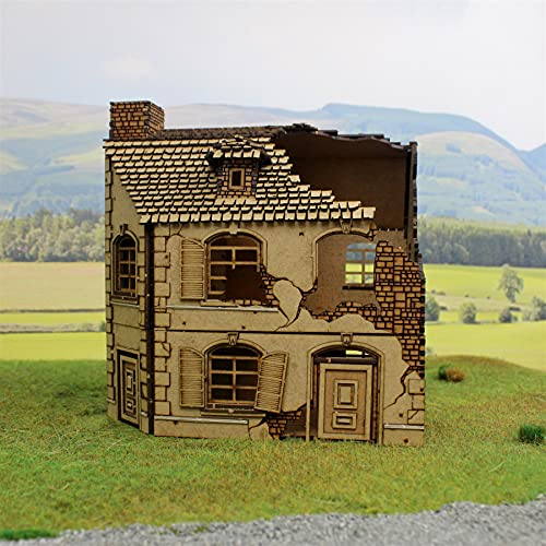 War World Gaming Semi-Destroyed Normandy House for Historical Wargames – 28mm Laser Cut MDF Building - size: Semi-Destroyed Normandy House