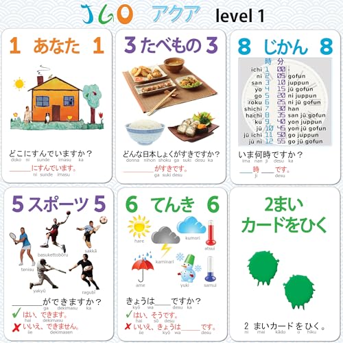 AGO JGO Japanese Language Card Game for Beginners! Learn Japanese by Playing a Fun Conversational Card Game! - style: JGO Aqua (Level 1)