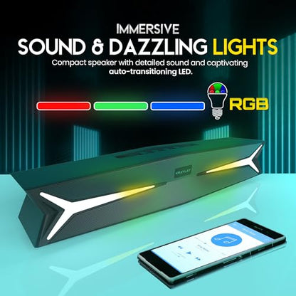 Desktop Soundbar for Computer 15.5 Inches | Bluetooth Soundbar with RGB LED Lights | Clear Bass | AUX, USB, USB-C | Soundbar for Projectors, TVs, Smartphones, Gaming Consoles, & Laptop