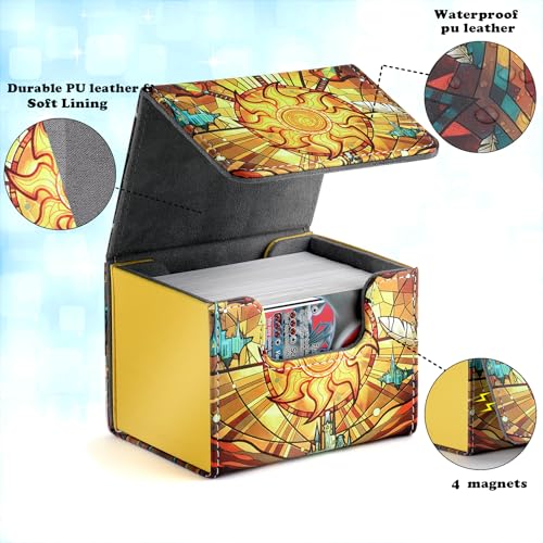 Deck Box for MTG Cards, Trading Commander Deck Case Holds 120+ Sleeved Cards, PU Leather Magnetic Collectible Card Storage Box Fits for TCG Magic Card (Yellow) - color: A-Yellow