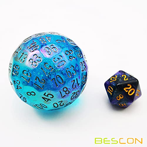 Bescon Dazzling Blue 100 Sided Dice, Game Dice D100, Polyhedral Solid 100 Sides Dice 45MM in Diameter (1.8inch) - color: Dazzling Blue D100