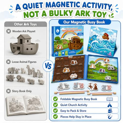 Travofun 4-in-1 Magnetic Travel Game, Travel Toys for Toddlers Ages 3-5 | 4-in-1 travel toy with magnetic fishing, animal matching, spelling, and story play in a colorful Noah's Ark picture scene. - style: Noah’s Ark Game