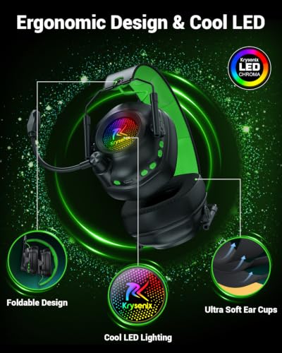 Wireless Gaming Headset with Noise Canceling Microphone for PC, PS5, PS4, Switch, Mac, 2.4 GHz Wireless & Bluetooth 5.4 Gaming Headphones, Cool RGB Lighting, 50Hr Battery, 50mm Drivers(Deep Green) - color: Deep Green