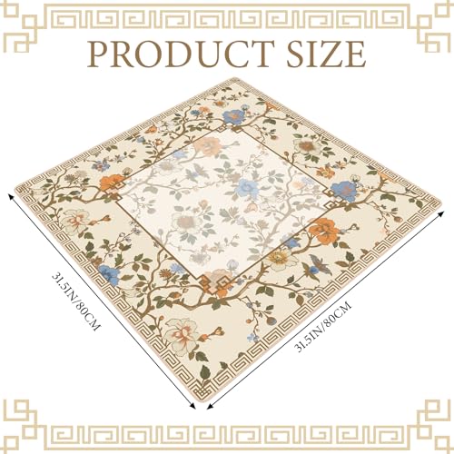 Chinoiserie Mahjong Mat with 1 Carrying Bag 31.5" x 31.5" Beige and White Rubber Anti Slip and Noise Reduction Multi Purpose Game Table Cover for Card, Board Tile Games - color: Beige
