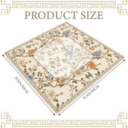 Chinoiserie Mahjong Mat with 1 Carrying Bag 31.5" x 31.5" Beige and White Rubber Anti Slip and Noise Reduction Multi Purpose Game Table Cover for Card, Board Tile Games - color: Beige