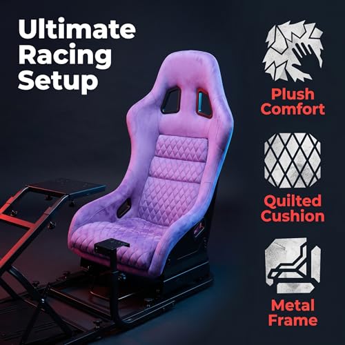 Racing Simulator Cockpit with Monitor Mount and Strong Fiberglass Purple Mesh Fabric Bucket Seat, Racing Wheel Stand Compatible with Fanatec, Thrustmaster, Logitech, Moza Racing Games on PS5, PS4, Xbox and PC - color: Cockpit+ Purple Seat