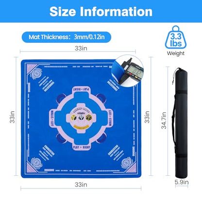Mahjong Mat 33"x33" American Mah Jongg Mat for Table with Rules (Blue) | Noise Reduction Non-Slip Neoprene Mahjong Table Cloth with Carrying Bag, Gaming Mat for Mahjong Tiles, Cards, Dominoes Games - color: Blue